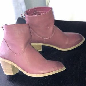 Burgundy colored ankle booties